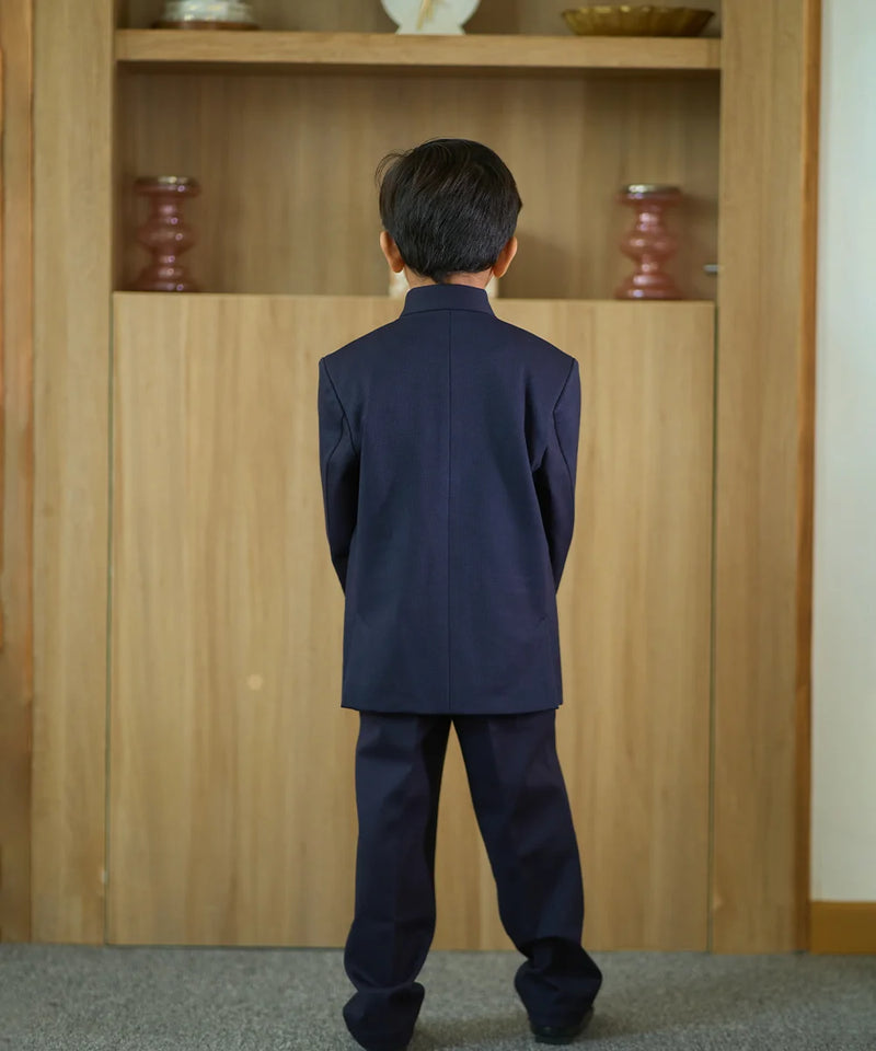 back view of navy blue jodhpuri suit for baby boys