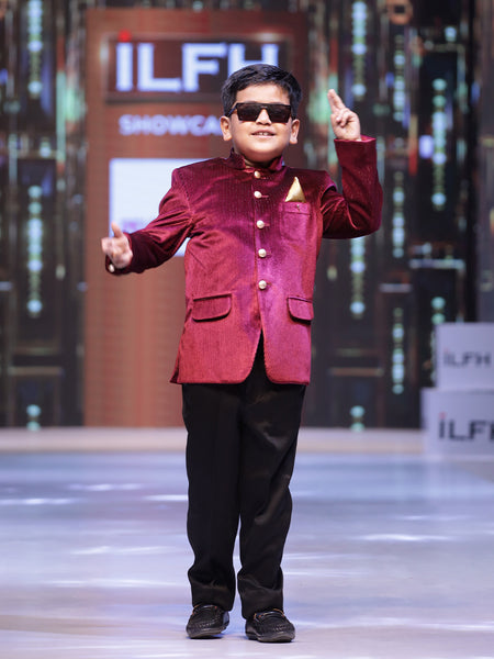 maroon velvet jodhpuri suit set for boys