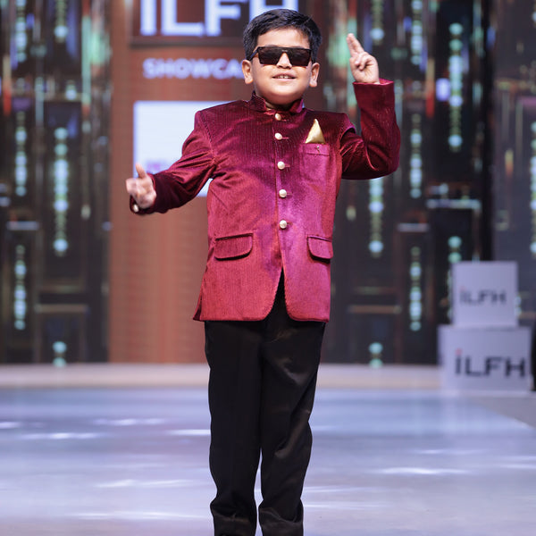 maroon velvet jodhpuri suit set for boys