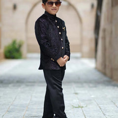 wedding wearblack shimmer jodhpuri suit set for boys