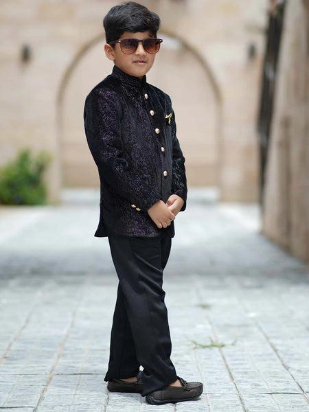 wedding wearblack shimmer jodhpuri suit set for boys