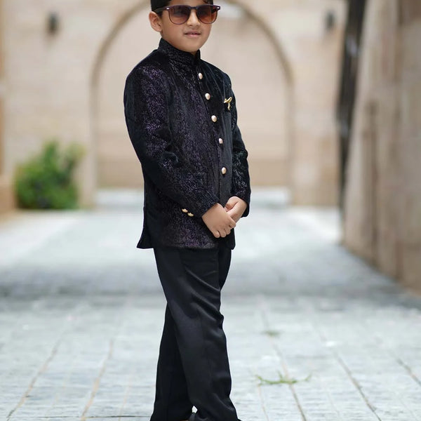 wedding wearblack shimmer jodhpuri suit set for boys