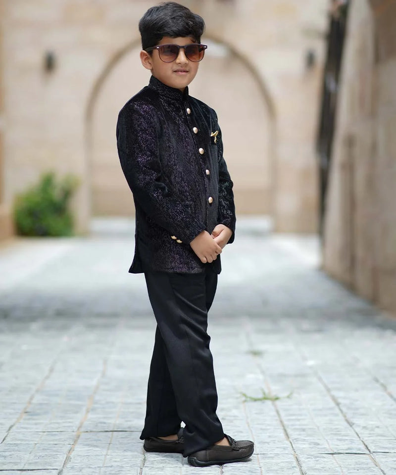 wedding wearblack shimmer jodhpuri suit set for boys