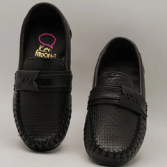 Kids' black woven loafers with perforated band and cushioned insole, Jaipur