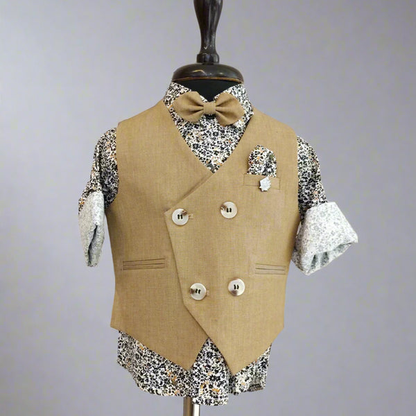 Birthday Party Wear Waist Coat Set With Printed Shirt For Boys