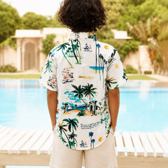 Boys White Printed Party Shirt