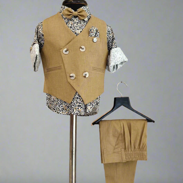 Birthday Party Wear Waist Coat Set With Printed Shirt For Boys