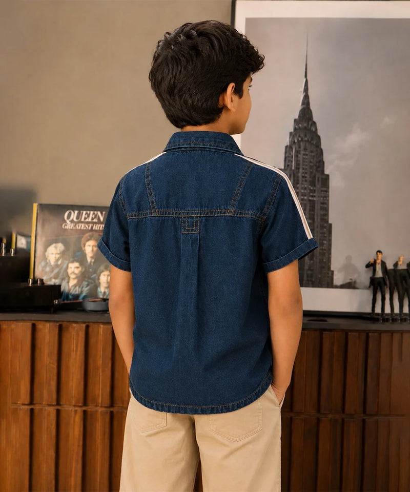 Boys Dark Blue Birthday Denim Shirt