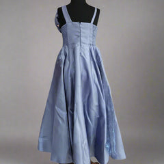 back view of purple & pink floral gown for girls 