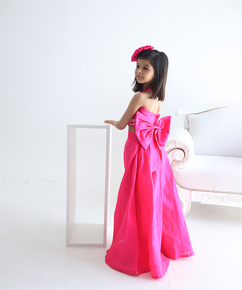 wedding wear beautiful neon pink co-ord set for girls 