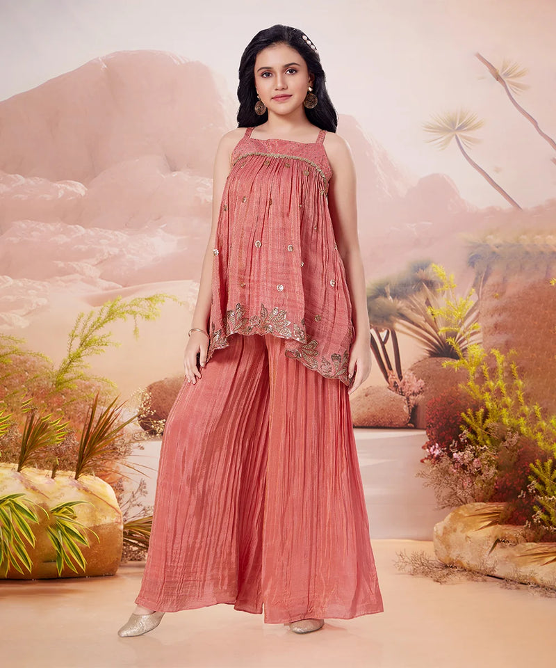 Peach Sharara Set for Girls – Graceful & Festive