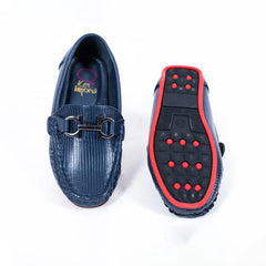 Close-up of kids' fashion navy loafers with cushioned insole and slip-on design, Jaipur