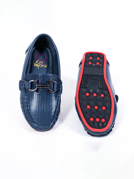 Close-up of kids' fashion navy loafers with cushioned insole and slip-on design, Jaipur
