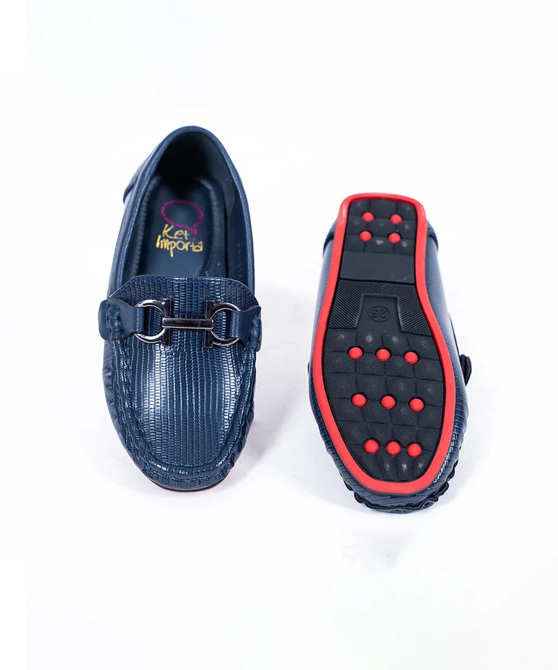 Close-up of kids' fashion navy loafers with cushioned insole and slip-on design, Jaipur