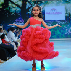 red color ruffle birthday gown for girls in Jaipur