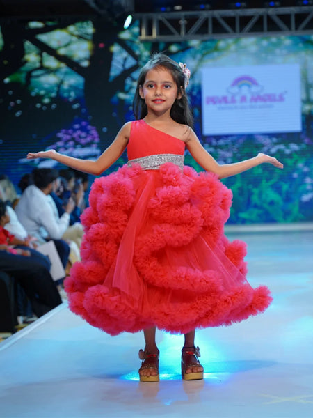red color ruffle birthday gown for girls in Jaipur