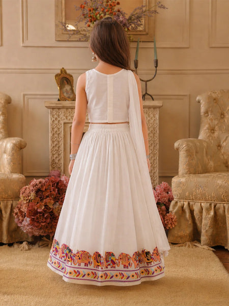 Devils N Angels Girls White Elephant Embroidered Lehenga Choli Set Wedding & Festive Wear 3 Months - 7 Years Jaipur