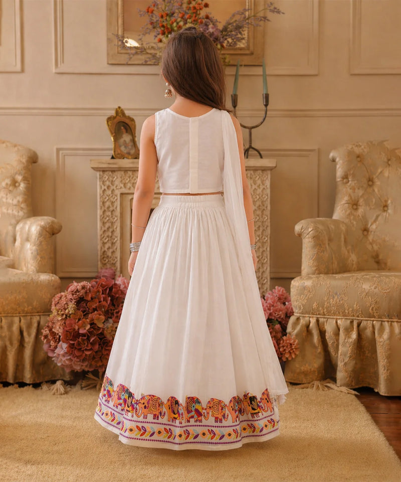 White Elephant Embroidered Girls Lehenga Choli | Kids Lehenga Jaipur
