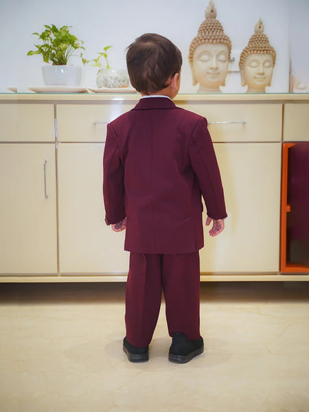 Designer maroon coat pant set for boys party Jaipur boutique