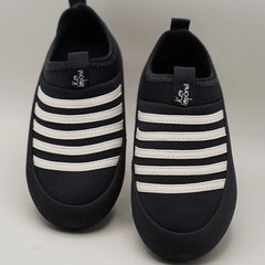 Kids' navy blue slip-on sneakers with white elastic stripes, Jaipur