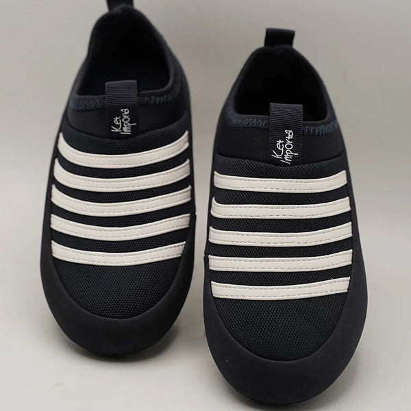 Kids' navy blue slip-on sneakers with white elastic stripes, Jaipur