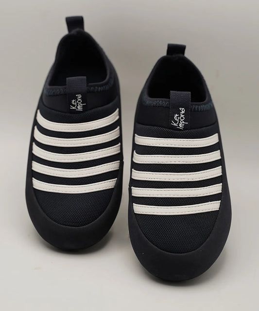 Kids' navy blue slip-on sneakers with white elastic stripes, Jaipur