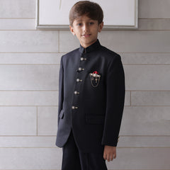 Designer black boys Jodhpuri suit, stylish buttons and pocket detailing, Jaipur store