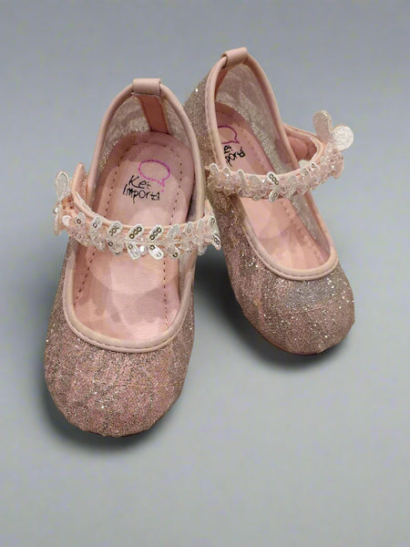 Pink glitter ballerina flats for girls with sequin-embellished strap, Jaipur, ages 1–8 years