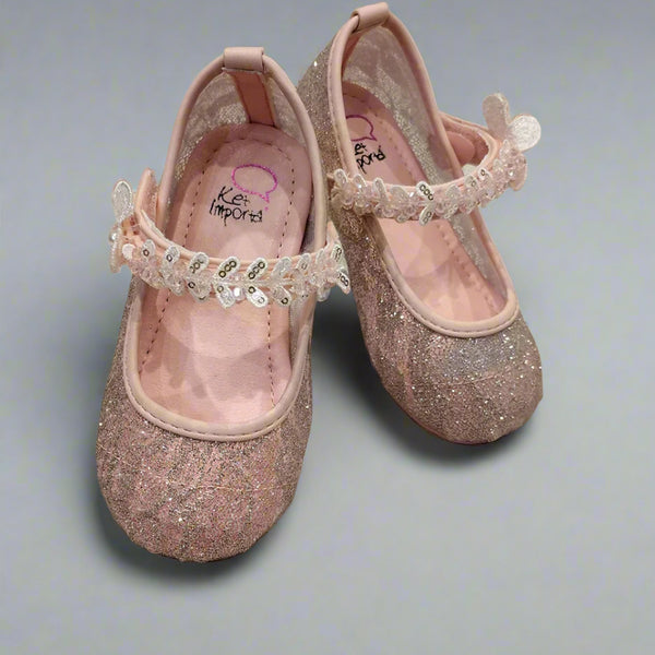 Pink glitter ballerina flats for girls with sequin-embellished strap, Jaipur, ages 1–8 years