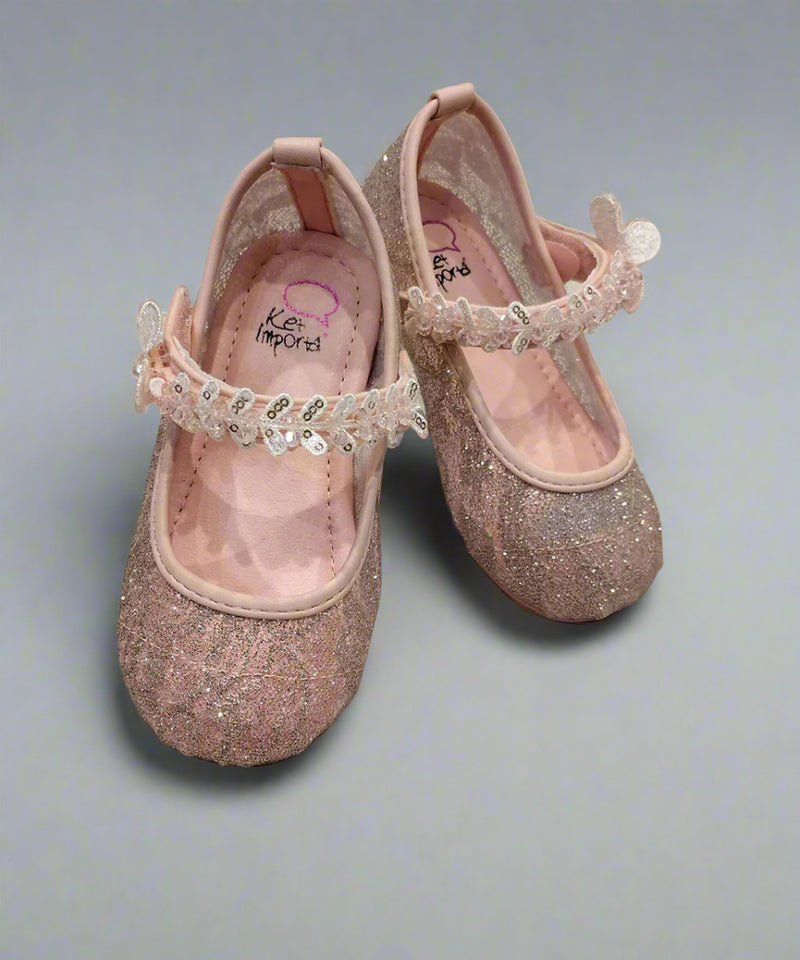 Pink glitter ballerina flats for girls with sequin-embellished strap, Jaipur, ages 1–8 years