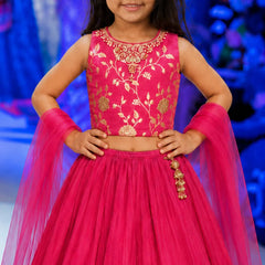 Devils N Angels Girls Rani Pink Embroidered Lehenga Choli Set Wedding & Festive Wear 1-7 Years Jaipur