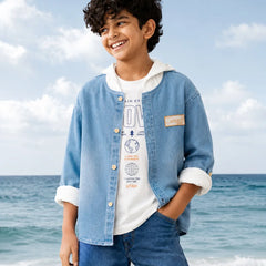 Boys Blue Denim Hoodife Shirt For Wedding