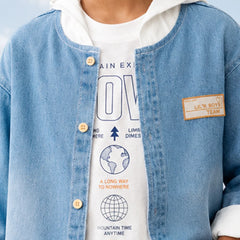 Boys Blue Denim Hoodife Shirt For Wedding