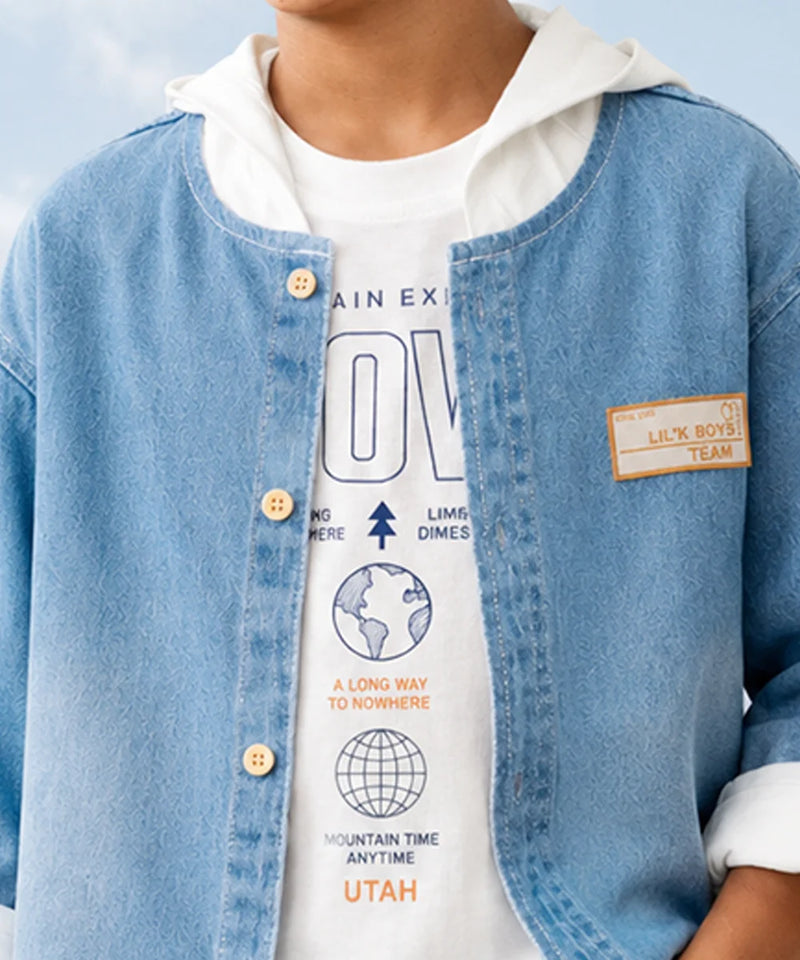 Boys Blue Denim Hoodife Shirt For Wedding
