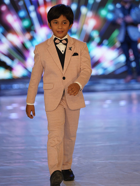 Checked pink coat pant set with navy bow and waistcoat Jaipur children event