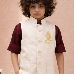 Boys Ivory Ethnic Waistcoat Suit Set for Wedding & Reception Jaipur