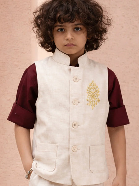 Boys Ivory Ethnic Waistcoat Suit Set for Wedding & Reception Jaipur