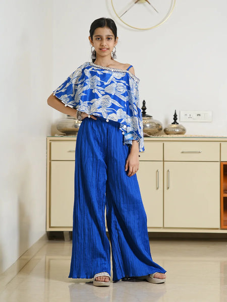 Kids' wedding blue palazzo suit for girls with wide-leg pants, Jaipur