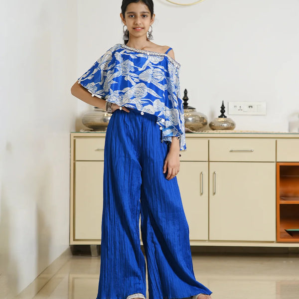 Kids' wedding blue palazzo suit for girls with wide-leg pants, Jaipur