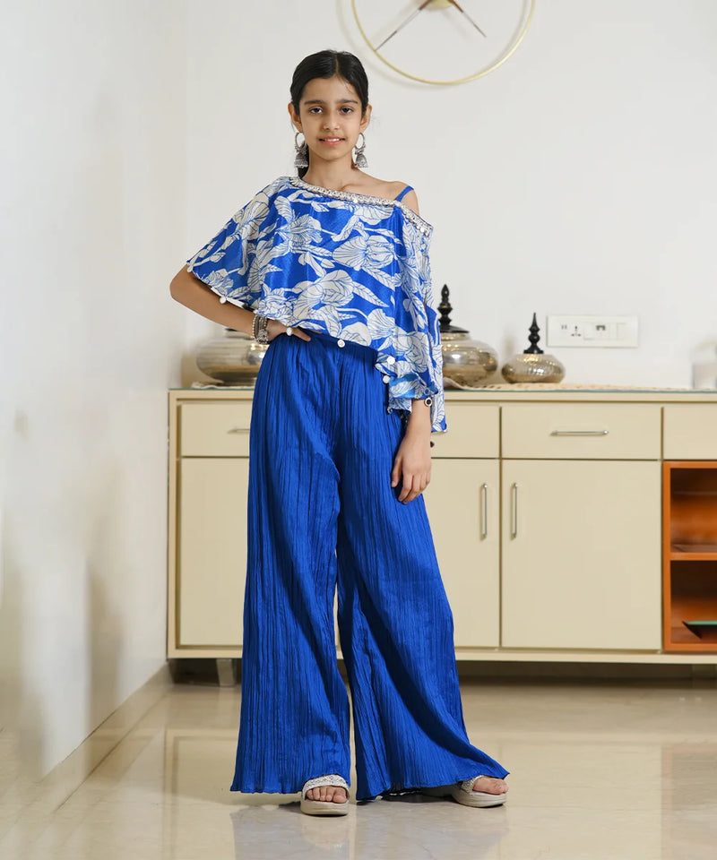 Kids' wedding blue palazzo suit for girls with wide-leg pants, Jaipur