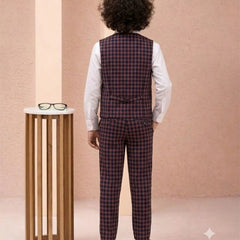 Blue and Red Colored Checked Waist Coat Set for Boys 12-13 Years Jaipur