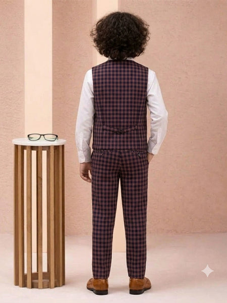 Blue and Red Colored Checked Waist Coat Set for Boys 12-13 Years Jaipur