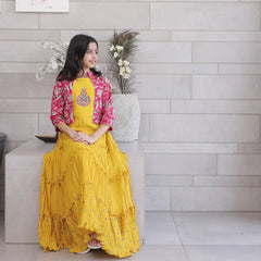 Children’s gown with hand embroidered shrug, best kidswear shop Jaipur