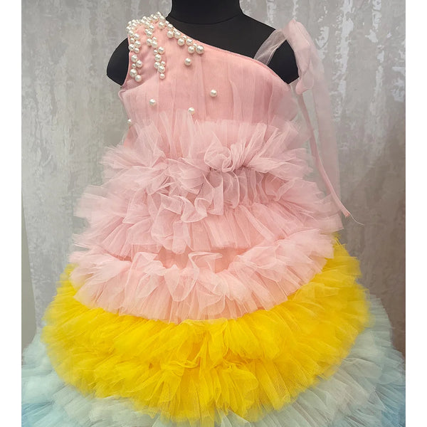 Soft net multi-color party wear gown for girls, full-length, Jaipur