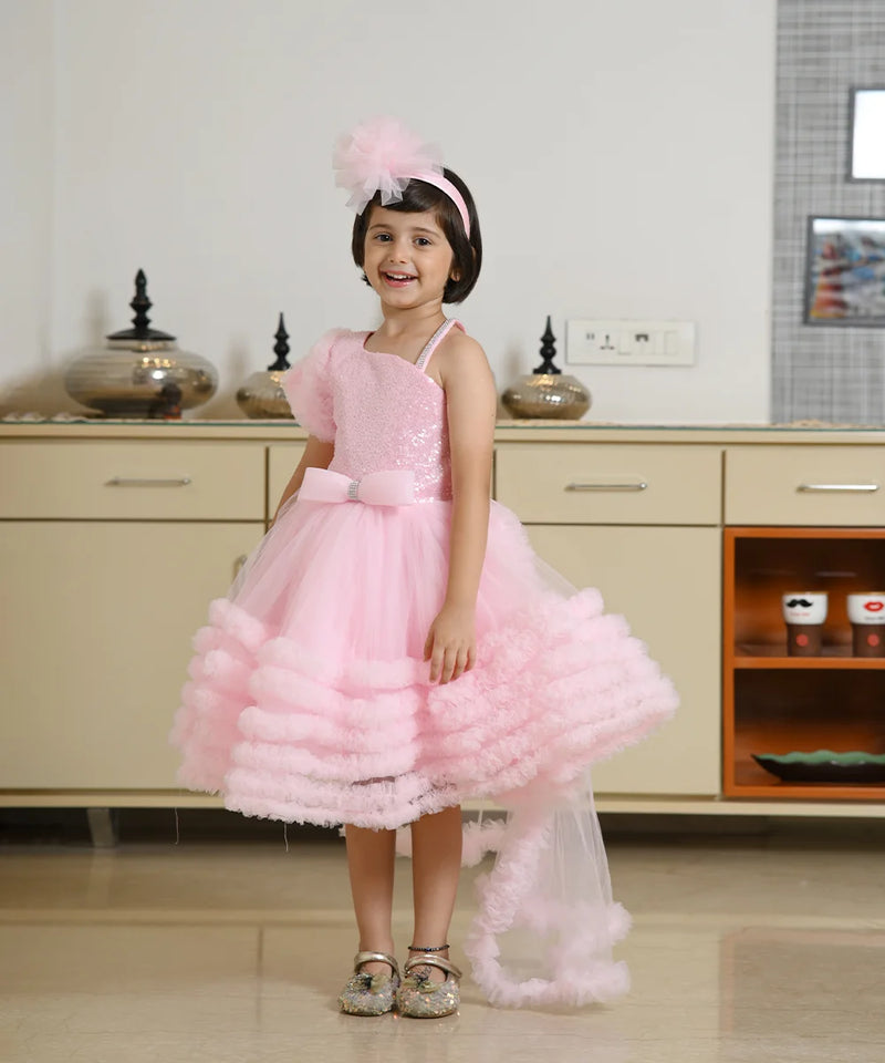 One-shoulder shimmer party frock for girls, Jaipur kidswear boutique