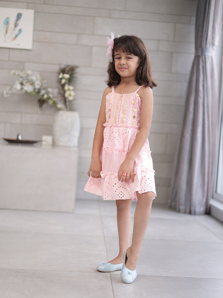 Sleeveless pink cotton birthday frock for girls, top-rated kidswear shop Jaipur
