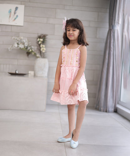 Sleeveless pink cotton birthday frock for girls, top-rated kidswear shop Jaipur