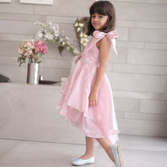 Layered high-low pink frock for girls, top-rated kidswear shop Jaipur