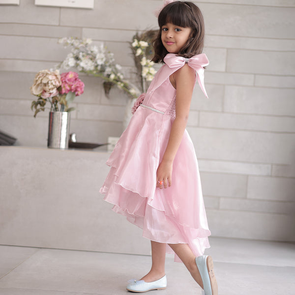 Layered high-low pink frock for girls, top-rated kidswear shop Jaipur
