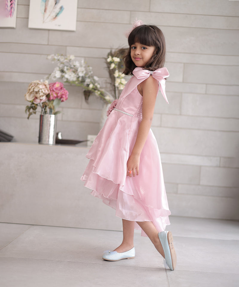 Layered high-low pink frock for girls, top-rated kidswear shop Jaipur